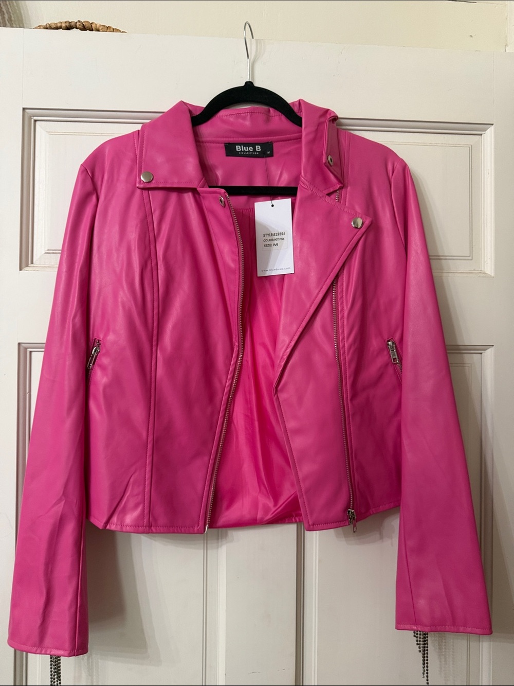 Blue B Hot Pink Faux Leather Moto Jacket